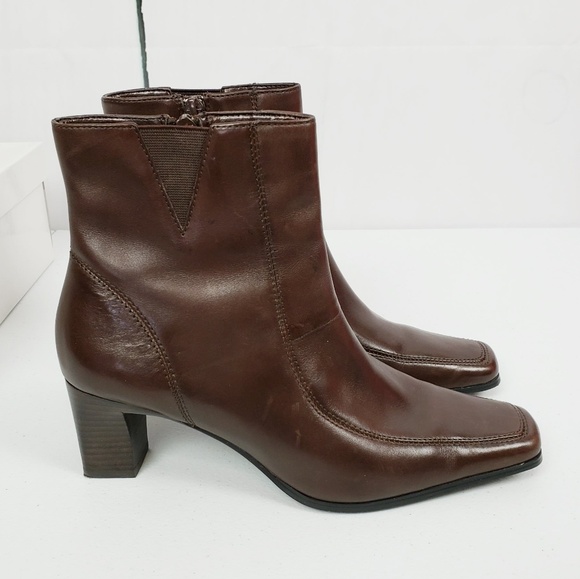 Anne Klein Shoes - Anne Klein Brown Mascooter Leather Ankle Boots 7M